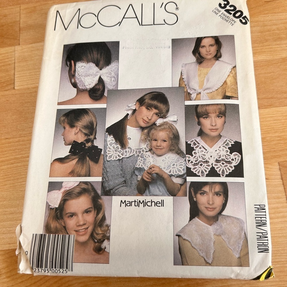 McCall's Pattern 3205- collars and hair bows for women and children . Uncut